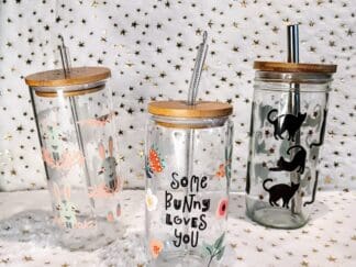 16 oz Tumbler Glass Rabbit Flower Art Theme Cup . The perfect Rabbit Lover Moms Gift. The ultimate companion for all your sipping pleasures