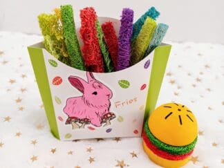 Multi-Flavored Hamburger and Loofah Fries Chews for Rabbit, Chinchilla, Hamster, Guinea Pig and Small Animals.