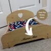 Rabbits & Heart Design Padded Cushion and Wooden Pet Bed with Detachable Parts for Indoor Use.