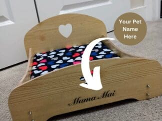 Rabbits & Heart Design Padded Cushion and Wooden Pet Bed with Detachable Parts for Indoor Use.
